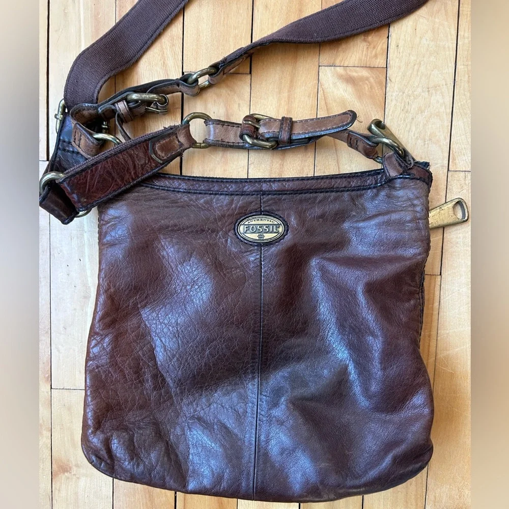 Vintage Fossil Purse Dark Brown Leather Bag Crossbody Messenger Bag Boho As Is
